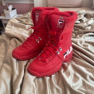 Fila Bold Red Chunky Hiker Boots Size 10